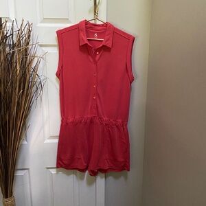 Lou & Grey Orange Short Jumper with Button Down Front - Pockets Front & Back